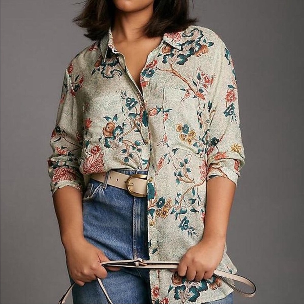 Anthropologie Pilcro Romy Relaxed Button Front Blouse